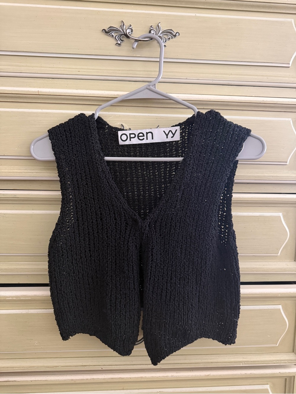 OPEN YY Black Knit V-Neck Women's Vest